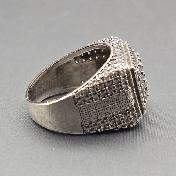 Unisex Sterling Silver & Clear Rhinestone Statement Ring Size 9 Signed M 9.72g - Picture 6 of 11